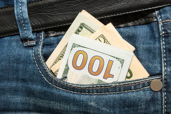 100 Dollars Banknote Back Jeans Pocket — Stock Photo, Image