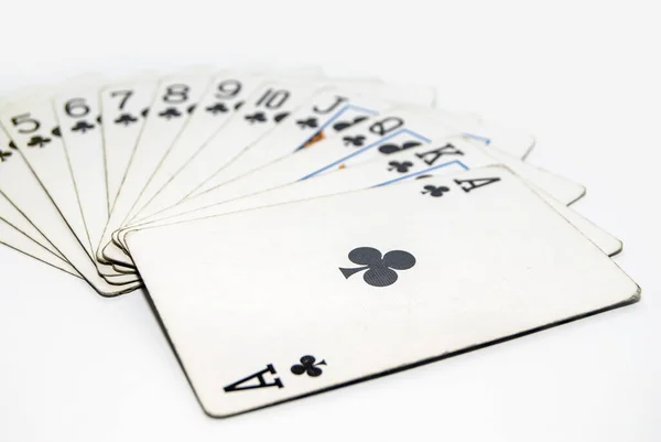 Set Playing Cards Clubs Isolated White Background — Stock Photo, Image