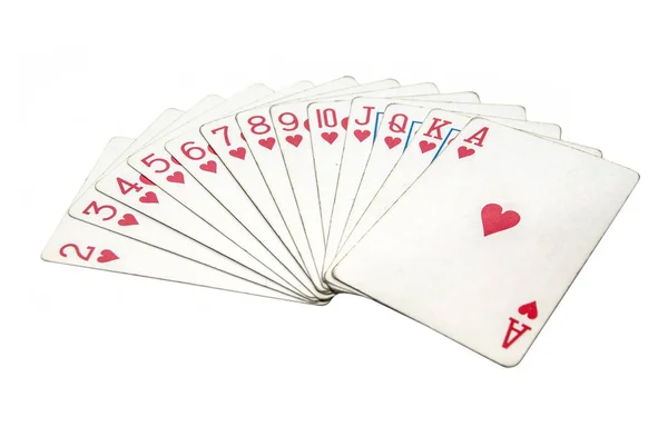 Set Speelkaarten Harten Geïsoleerd Witte Achtergrond — Stockfoto