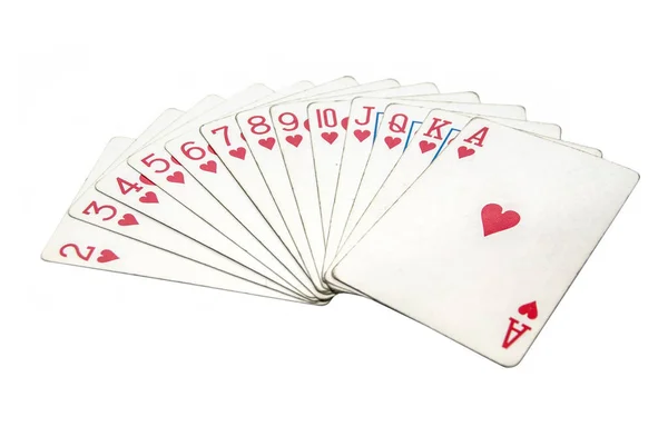 Set Playing Cards Hearts Isolated White Background — Stock Photo, Image