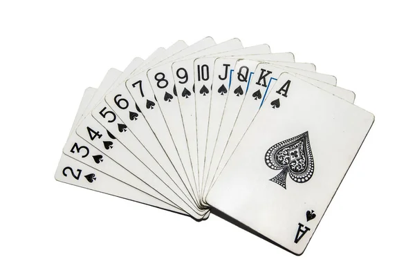 Conjunto Cartas Juego Espadas Aisladas Sobre Fondo Blanco Tarjetas Poker — Foto de Stock