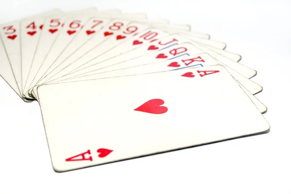 Satz Spielkarten Herzen Isoliert Auf Weißem Hintergrund — Stockfoto