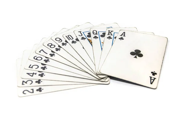 Set Playing Cards Clubs Isolated White Background — Stock Photo, Image