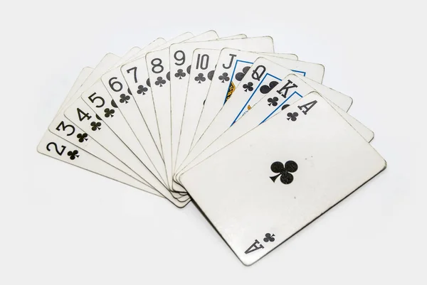 Set Playing Cards Clubs Isolated White Background — Stock Photo, Image