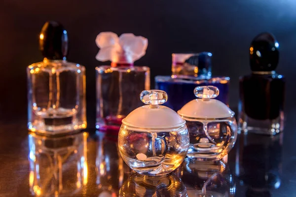 Collection Perfume Bottles Dark Background — Stock Photo, Image