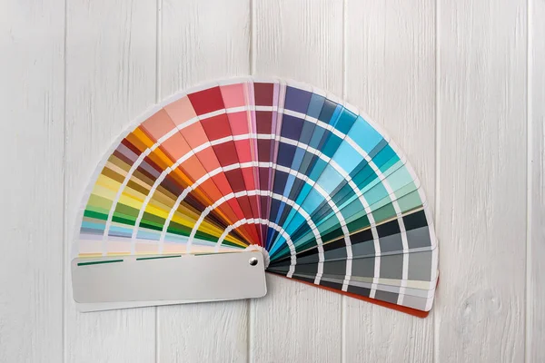 Paleta Colorida Para Pintura Parede Mesa Madeira — Fotografia de Stock