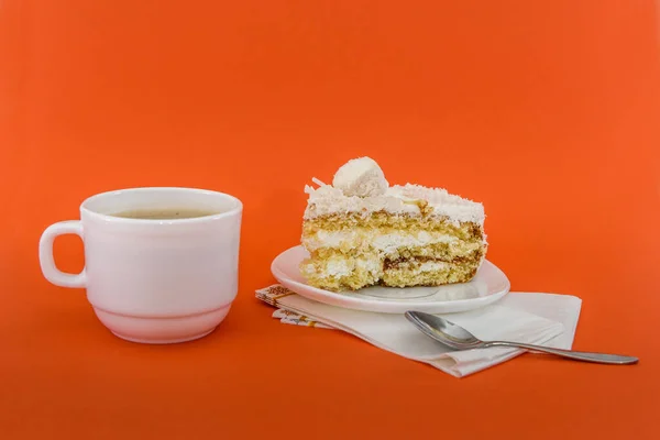 Чашка Кави Шматочком Смачного Торта — стокове фото