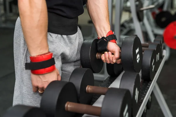 Male Hands Dumbbells Gym Close — Stock Photo, Image