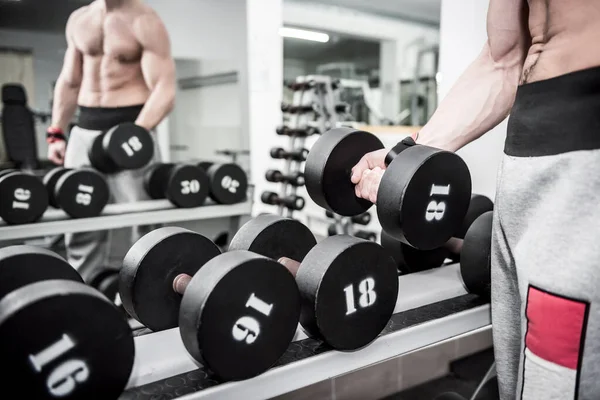 Male Hands Dumbbells Gym Closeup — Stock Photo, Image