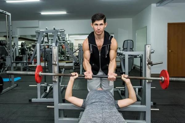 Personal Instructor Helping Woman Lift Dumbbell — Stock Photo, Image