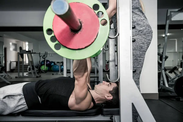 Young Athletic Man Lifting Dumbbell Gym — Stock Photo, Image