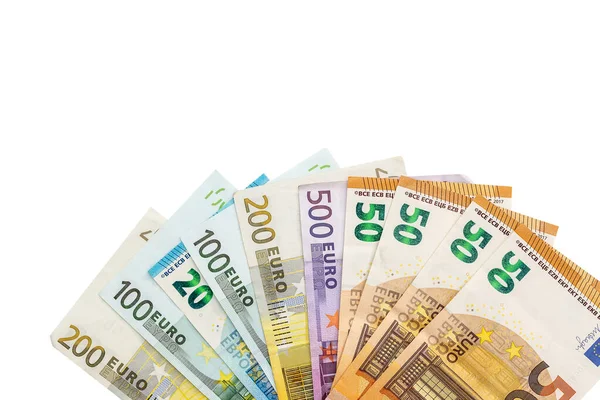 Eurobankbiljetten Ventilator Geïsoleerd Witte Achtergrond — Stockfoto