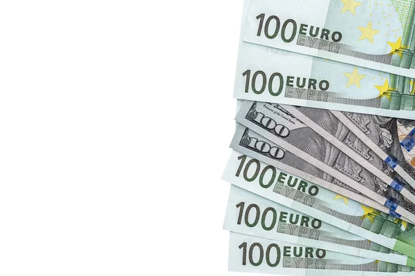 One Hundred Dollar Euro Banknotes Isolated White — 스톡 사진