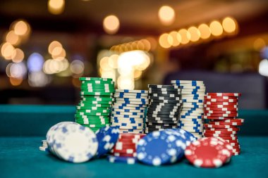 Macro photo of casino chips on table