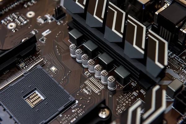 Computer Motherboard Dark Background Close — Stock Photo, Image