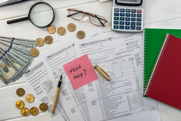 Formulario Impuestos 1040 Con Texto Necesita Ayuda Monedas — Foto de Stock