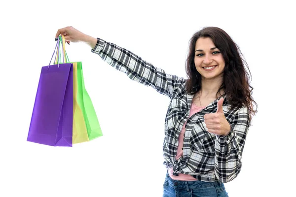 Young Woman Shopping Bags White — Stock Photo, Image
