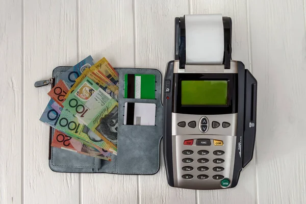 Banking Terminal Wallet Australian Dollars — Stock Photo, Image