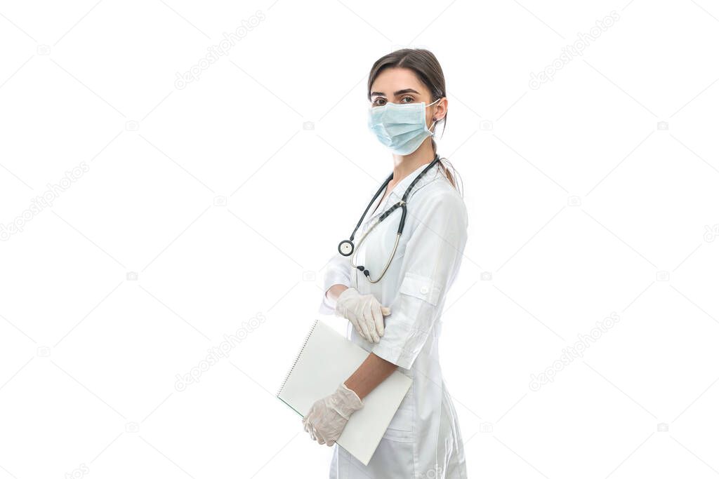 Portrait of a doctor with documents isolated on white