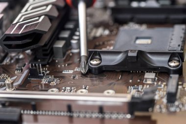 Kahverengi ana kart üst görünümü, bilgisayarlar ve elektronik tema