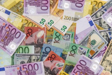 Aud, USD ve Eur ile para değişimi konsepti