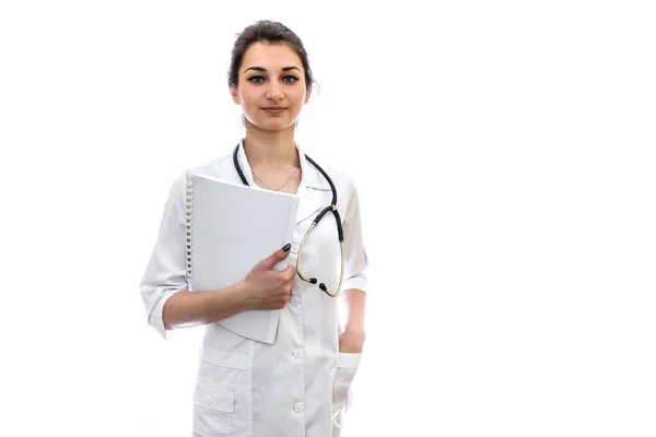 Retrato Médico Con Documentos Aislados Blanco — Foto de Stock