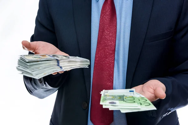 Mannelijke Handen Die Euro Dollarbankbiljetten Handen Hebben — Stockfoto