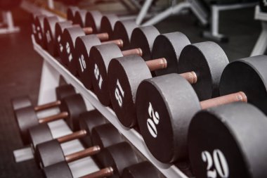 Spor salonundaki dambıllar, spor malzemeleri...