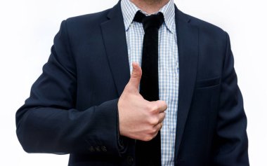 Takım elbiseli işadamı, beyazdan izole edilmiş olarak onayladı