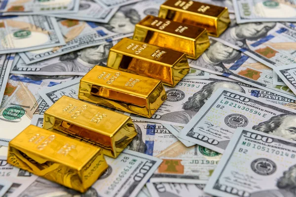 Goud Amerikaanse Dollar Bankbiljetten Close — Stockfoto