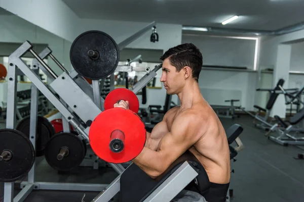 Young Man Training Sportive Equipment Gym — Stock Photo, Image