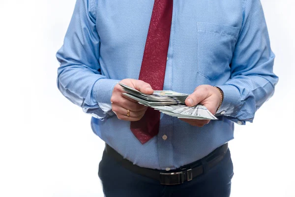 Hombre Traje Sosteniendo Billetes Dólar Cerca — Foto de Stock