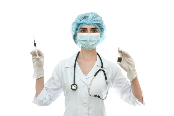 Lekarz Przyjmujący Płynne Leki Ampułki Strzykawki — Zdjęcie stockowe