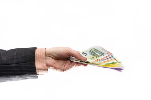 Euro Banknotes Fan Male Hand — Stock Photo, Image