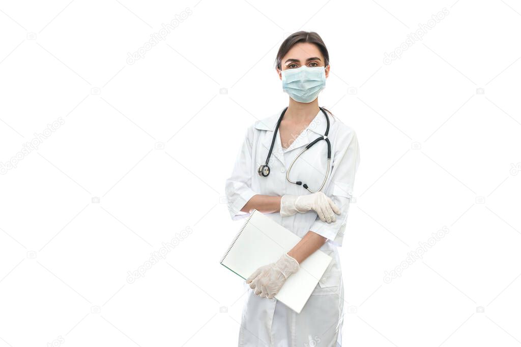 Doctor with documents isolated on white background
