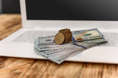 Dolarlı ve altın paralı dizüstü bilgisayar
