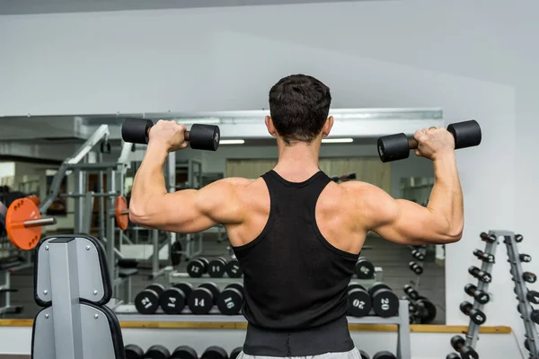 Athletic Man Gym Working Dumbbells — Stock Photo, Image