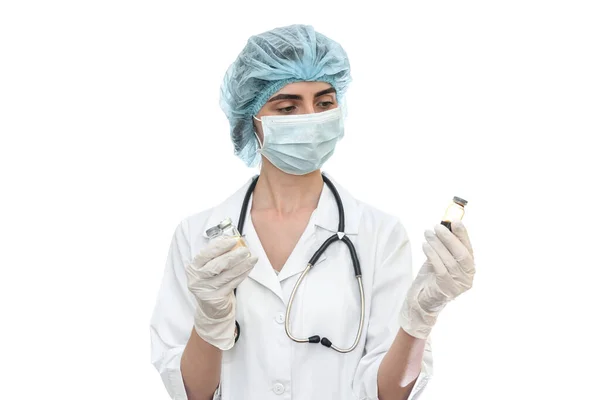 Arzt Mit Ampullen Isoliert Auf Weißem Hintergrund — Stockfoto