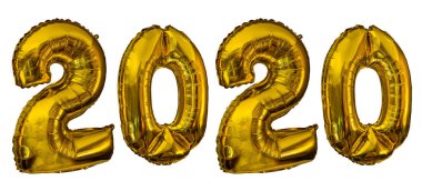 2019 altın hava balonları beyazda izole edildi.