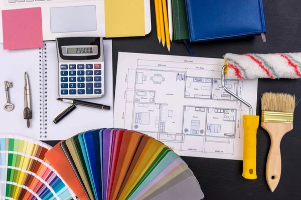 Proyecto Arquitecto Con Muestra Color Calculadora — Foto de Stock