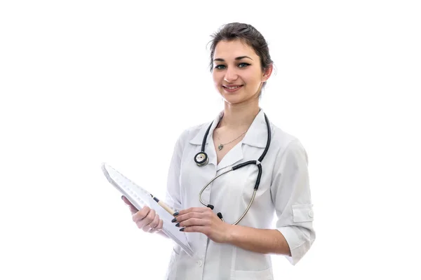 Retrato Médico Con Documentos Aislados Blanco — Foto de Stock