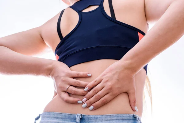 Female Hands Back Touching Aching Place — Stock Photo, Image