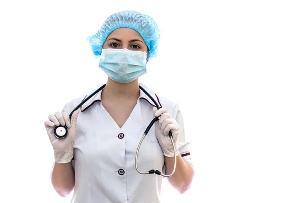 Arzt Mit Stethoskop Isoliert Auf Weißem Hintergrund — Stockfoto