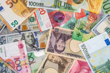 Arkaplan olarak dünya banknotları koleksiyonu