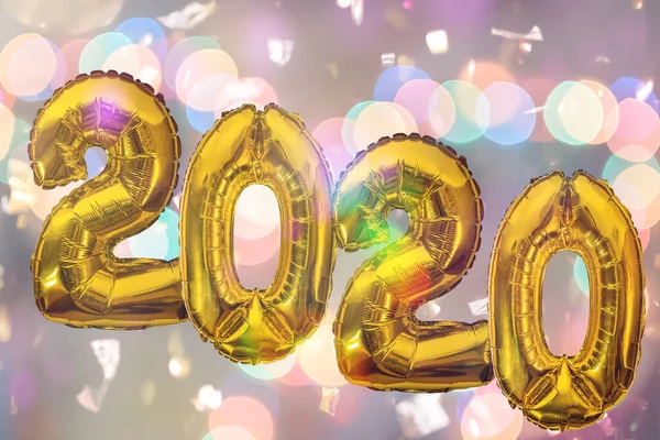 Szczęśliwego Nowego Roku Liczba Złotym Balonem 2020 Światłami Bajki — Zdjęcie stockowe