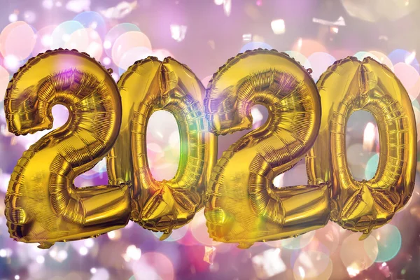 Feliz Ano Novo Número Com 2020 Balão Dourado Com Luzes — Fotografia de Stock