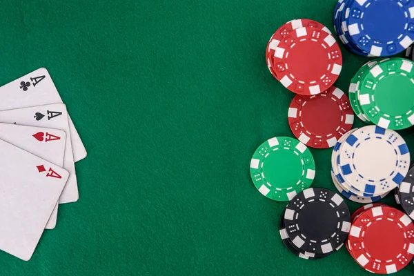 Poker Chips Playing Cards Table Blackjack Casino Gambling — Stock Photo, Image