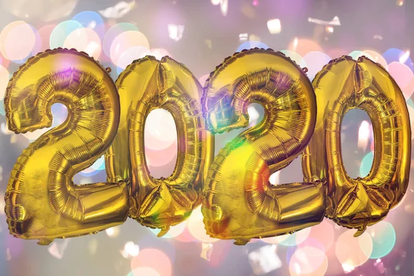 Ευτυχισμένο Νέο Έτος Αριθμός 2020 Χρυσό Αερόστατο Αέρα Φώτα Νεράιδα — Φωτογραφία Αρχείου