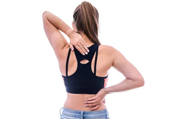 Mujer Llenando Dolor Cuello Por Espalda Ella Está Sosteniendo Sus — Foto de Stock