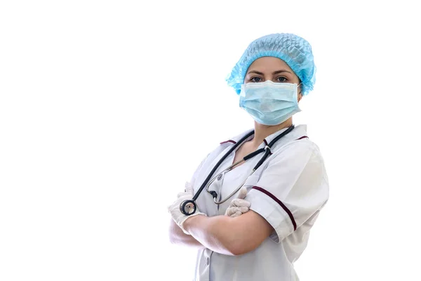 Arzt Maske Mit Stethoskop Isoliert Auf Weiß — Stockfoto